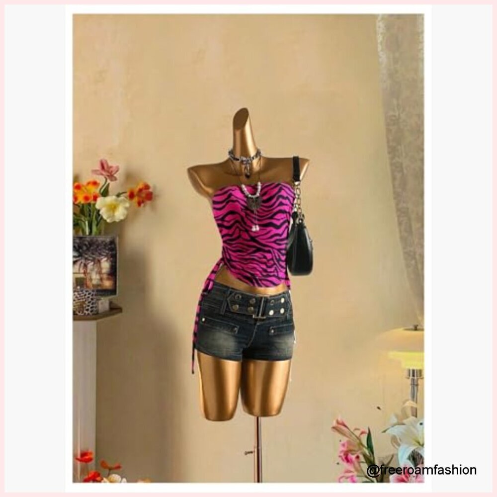 Strapless Tube Top Y2K Grunge Zebra Print Stretchy Fabric Going Out Top - Picture 5 of 5